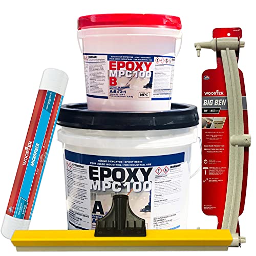 Clear Epoxy Resin Coating for Floors & Counter Tops, 100% Solids, Self Leveling - 3 Gallon Kit + 18in Roller + 18in Roller Frame & Squeegee Master Protective Coatings