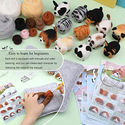 Needle Felting Kit,12 Pieces Doll Making Wool Needle Felting Starter Kit with Instruction,Felting Foam Mat and DIY Needle Felting Supply for DIY - WoodArtSupply