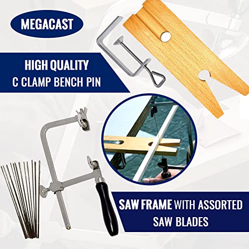 Megacast 3 in 1 Professional Jeweler's Saw Set Saw Frame 144 Blades Wooden Pin Clamp Wood Metal - WoodArtSupply