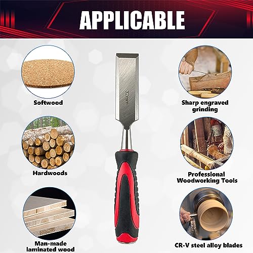 wesleydrill 10-Piece Wood Chisel Set, Wood Carving Chisels with Honing Guide, Carpenter Pencils and Sharpening Stone, CR-V Steel (1/4", 1/2", 3/4", wesleydrill