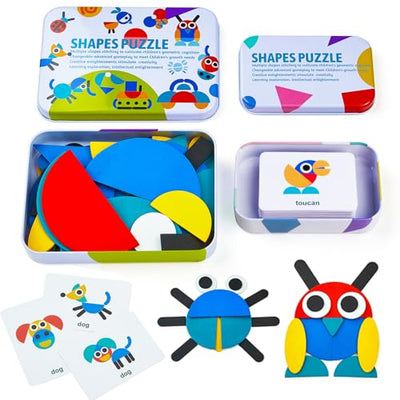 LiKee Wooden Pattern Blocks Jigsaw Puzzle Montessori Toys Sorting and Stacking Games for Toddlers Kids Boys Girls Age 3+ Years Old (36 Shape Pieces&