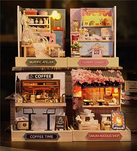 Kisoy Dollhouse Miniature with Furniture Kit, DIY 3D Wooden DIY House Kit with Dust Cover,Handmade Tiny House Toys for Teens Adults Gift (Beatific Kisoy