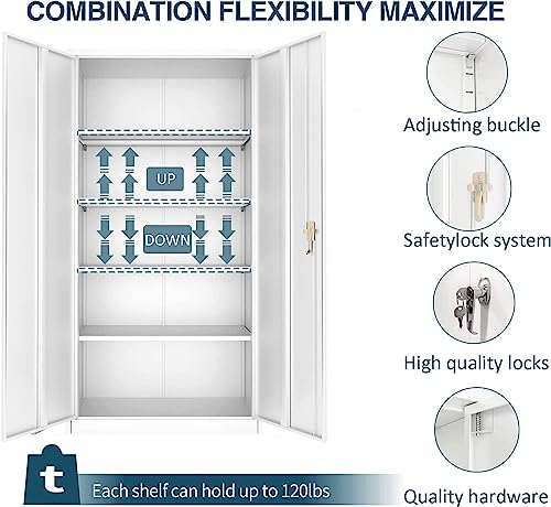 GangMei Metal Storage Cabinet, Garage Storage Cabinet with Locking and 4 Adjustable Shelves, 71 inches Tall Steel Cabinet for Warehouse, Garage, - WoodArtSupply