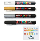 Uni Posca Paint Marker Extra Fine (0.7mm) SPECIAL SET!! - WHITE / GOLD / SILVER / BLACK, & Wasabi Sticky note uni