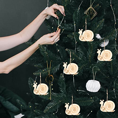 EXCEART Unfinished Wooden Snail Cutouts: 50 Sets Blank Wood Sail Shaped Pieces Insect Animal Life Model with Hemp Ropes for Home Decor Ornament DIY EXCEART