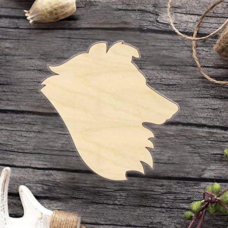 Collie Dog Head Wood Craft Unfinished Wooden Cutout Art DIY Wooden Sign Inspirational Wall Plaque Rustic Wall Art Hanging Decor for Living Room Arupkeer
