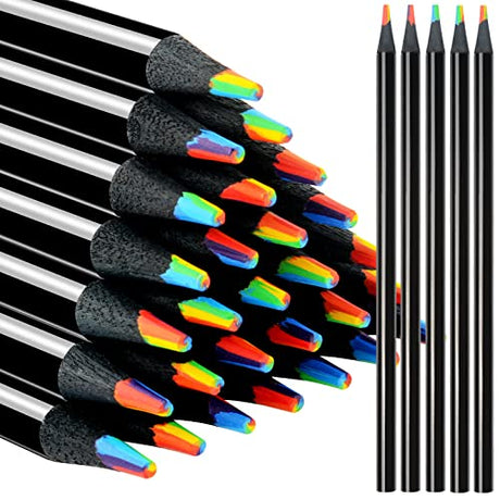 nsxsu 7 in 1 Black Wooden Rainbow Pencils Bulk, Multicolored Pencils Assorted Colors Art Supplies for Adults Drawing Coloring Sketching, nsxsu
