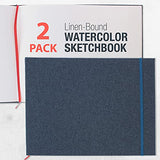 U.S. Art Supply 9" x 12" Watercolor Book, 2 Pack, 76 Sheets, 110 lb (230 GSM) - Linen-Bound Hardcover Artists Paper Pads - Acid-Free, Cold-Pressed, U.S. Art Supply