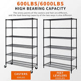 HCY 6-Tier Storage Shelf Heavy Duty Storage Shelving Unit NSF Height Adjustable Metal Storage Rack with Wheels for Laundry Bathroom Kitchen Garage HCY