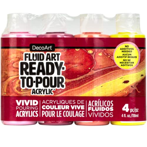 DecoArt Fluid Art Ready- to-Pour Acrylic Paint Set, Sweet Treat Color Palete, Set of 4, 4 fl oz, Bottle - WoodArtSupply