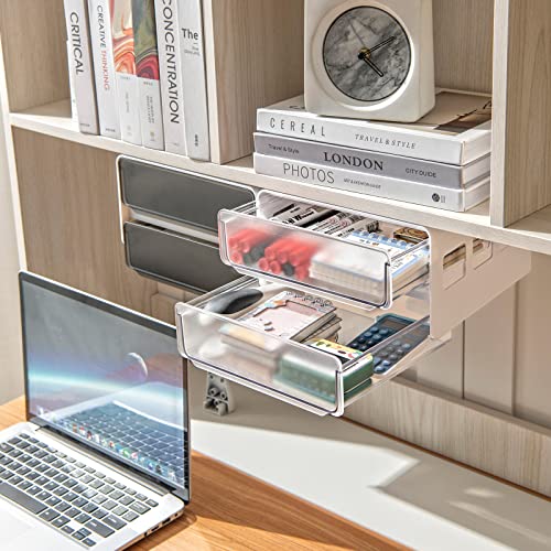 Under Desk Drawer Organizer Slide Out, Hidden Self- adhesive Under Desk Storage Drawer with 2 Layers, Add a Drawer Under Table Storage Pencil Drawer - WoodArtSupply