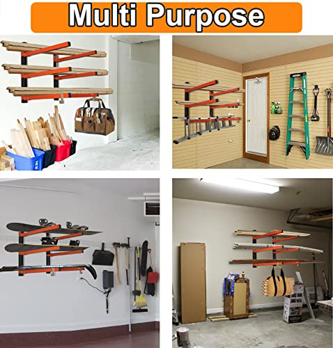 Thanaddo 3-Level Lumber Storage Rack Heavy Duty Metal Wall Mount, Lumber Wood Tool Box Organizer Rack, Wall Lumber Wood Rack Workshop Rack Indoor & Thanaddo