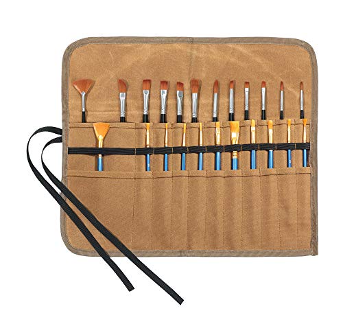 Denifiter Waxed Canvas Roll-up Pencil Bag, Heavy Duty Artist Paint Brushes Organize Pouch (Khaki) - WoodArtSupply