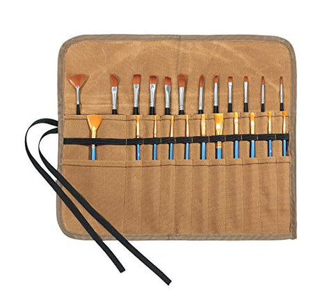 Denifiter Waxed Canvas Roll-up Pencil Bag, Heavy Duty Artist Paint Brushes Organize Pouch (Khaki) Denifiter