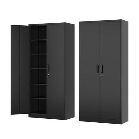 Fesbos Metal Storage Cabinet-72” Tall Steel File Cabinets with Lockable Doors and Adjustable Shelves-Black Steel Storage Cabinet for Home, School, Fesbos