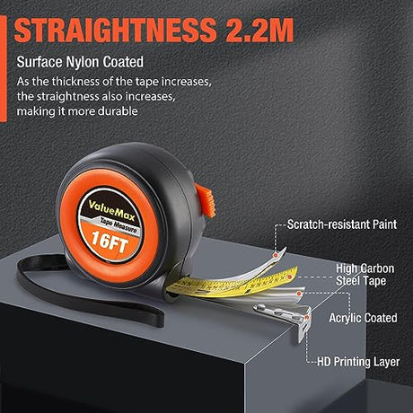 ValueMax Tape Measure 16FT, 6 Pack Tape Measure Retractable, Easy Read Measuring Tape, Auto-Lock Measurement Tape for Construction, Contractor, ValueMax