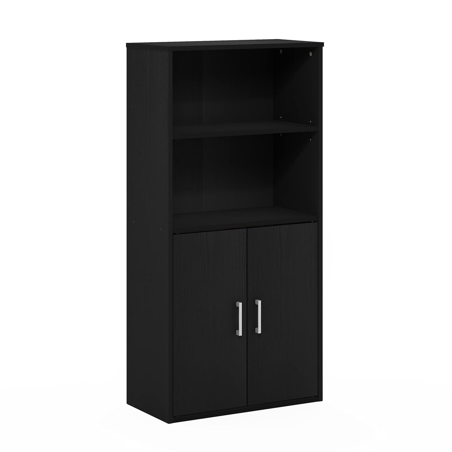 Furinno Pasir Storage Cabinet with 2 Open Shelves and 2 Doors, Black Oak Furinno