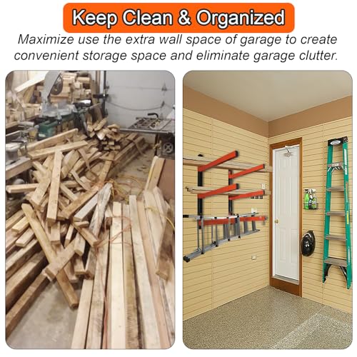 Thanaddo 3-Level Lumber Storage Rack Heavy Duty Metal Wall Mount, Lumber Wood Tool Box Organizer Rack, Wall Lumber Wood Rack Workshop Rack Indoor & Thanaddo