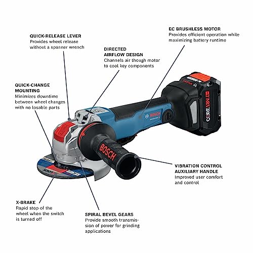 BOSCH GWX18V-50PCB14 18V X-LOCK Brushless Connected-Ready 4-1/2 In. – 5 In. Angle Grinder Kit with (1) CORE18V® 8 Ah High Power Battery,Black - WoodArtSupply