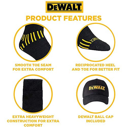 DEWALT Mens Crew Socks | Black Cotton Boot Socks for Men + Men’s Ball Cap Set - WoodArtSupply