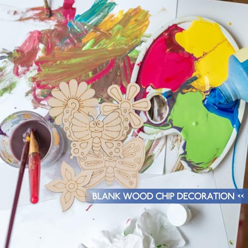 KALLORY 18pcs Unfinished Wooden Cutouts Butterfly Wood Slices Flower Unfinished Wood Cutouts Blank Wooden Paint Crafts for Kids Painting DIY Crafts KALLORY