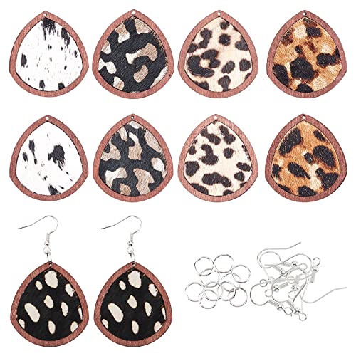 OLYCRAFT 30 Pcs Leopard Wood Earring Pendant Leopard Cow Print Leather Wood Earrings Teardrop Wooden Earring Making Kit with Earring Hooks and Jump - WoodArtSupply