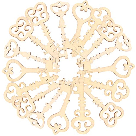 Amosfun 20PCS Wooden Key Shapes Natural Wood Mini DIY Art Craft Embellishment Keys Cards Bookmark Scrapbooks Amosfun