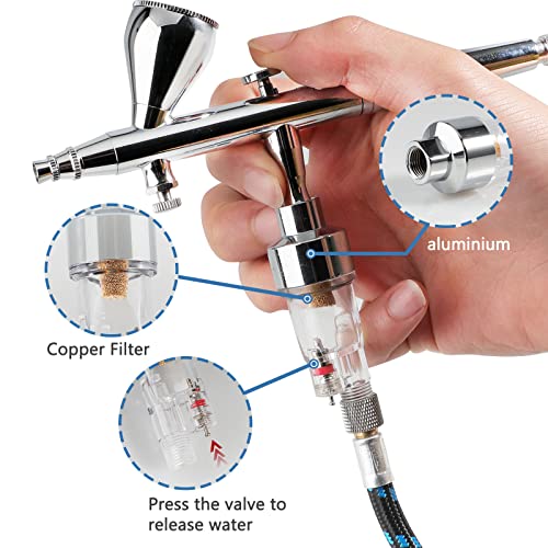 SAGUD Professional Airbrush Kit, Dual-Action Gravity Feed Air Brush Gun with 0.2 0.3 0.5mm Nozzles Needles for Shoes,Cake,Nails,Body,Hobby. - WoodArtSupply