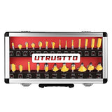 UTRUSTTO Router Bits 25 Pieces, 1/4 Inch Shank Tungsten Carbide Router Bit Set, for Professional and Beginners Carpenter UTRUSTTO