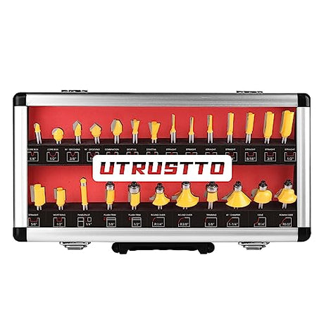UTRUSTTO Router Bits 25 Pieces, 1/4 Inch Shank Tungsten Carbide Router Bit Set, for Professional and Beginners Carpenter UTRUSTTO