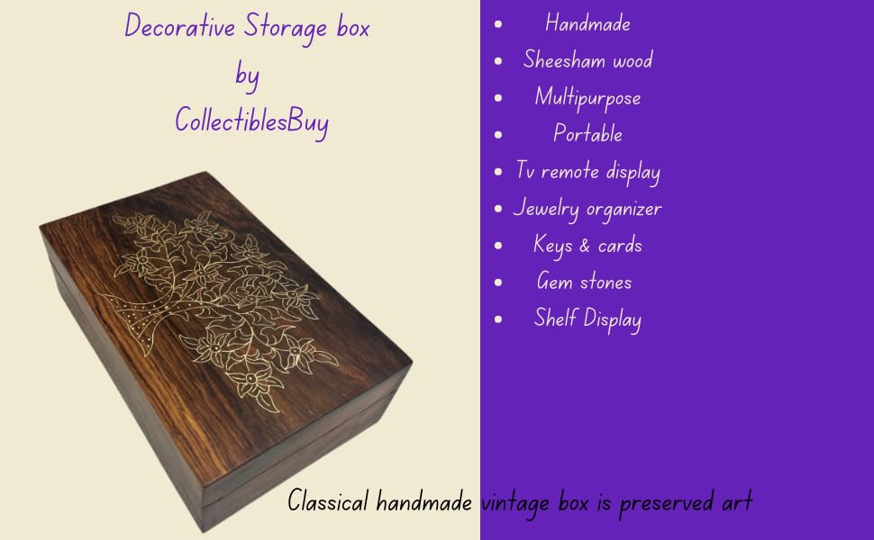collectiblesBuy Handmade Wooden Box Hinged Lid Brown keepsake Unfinished Jewelry and DIY Crafts Storage Box for Women Jewel Organizer Golden Floral collectiblesBuy