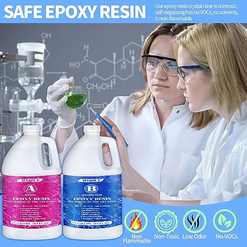 Myqiuf Epoxy Resin Kit, 1 Gallon/128OZ Epoxy Resin Crystal Clear Not Yellowing No Bubble Self Leveling for DIY Molds Wood Jewelry Table Tops Bar Top - WoodArtSupply