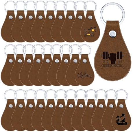 Taiyin 30 Pcs Leather Key Fob Kit for DIY Craft, PU Leather Key Fobs Blanks with Rivets and Key Rings for Laser Engraving Keychain Making Leather Taiyin