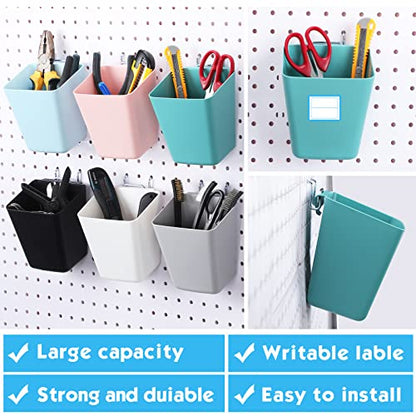 12 Pack Peg Board Organizer Accessories with Hooks and Labels, Peg Board Wall Mounted Storage Bins Pegboard Accessories Garage Storage Bins for Wall Organizer Workbench Craft Room (Fresh Colors)