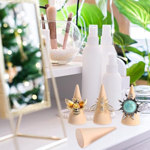 IMIKEYA 20Pcs Natural Wood Cone Unfinished Christmas Tree Ring Holders Unpainted Cone Wood Jewelry Display DIY Craft Wooden Cone for DIY Projects IMIKEYA