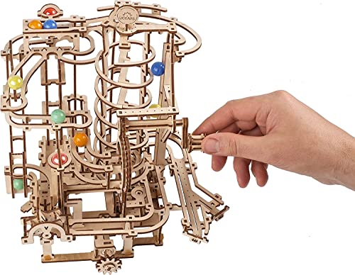 UGEARS Marble Run Spiral Hoist - Fourth Wood Marble Track 3D Puzzle Model Kit with Colored Glass Marbles - 3D Puzzles for Adults and Kids for UGEARS