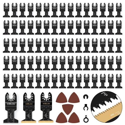 KELIN 78pcs Oscillating Tool Blade Kit with Japanese Long Teeth and Titanium Coated Saw Blades, High Efficient Multitool Blades for Metal Wood, KELIN