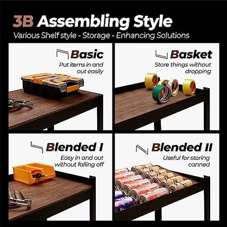 HOMEDANT House Z-Beam 48" Wide Heavy Duty Garage Storage Shelving Adjustable 5-Tier Metal Shelves Laminated Wood Organization Shelf Industrial HOMEDANT