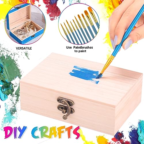 Barydat 24 Pcs 6 x 4 x 2 Unfinished Wood Box with 10 Paintbrushes Wood Treasure Chest Mini Wooden Boxes for Crafts Wooden Storage Box with Hinged Lid Barydat