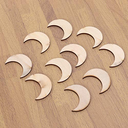 JANOU 20pcs Moon Wood Cutouts DIY Craft Embellishments Gift Unfinished Wood Ornaments Decoration JANOU