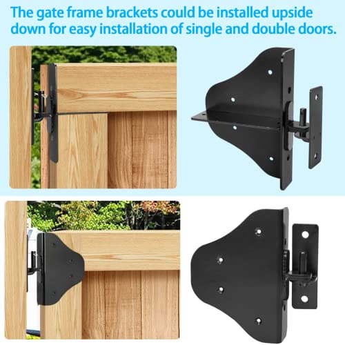 Magacyo Fence Gate Kit Gate Hardware with Gate Latch - Updated 90 Degree Right Angle Gate Hinges - Anti Sag Gate Kit - Gate Corner Brace Bracket (1 Magacyo