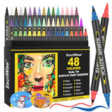 EscriWise 48 Colors Dual Tip Acrylic Paint Pens Set-Permanent Acrylic Paint Markers with Brush and Fine Tip, Water Based Art Paint Pens for Rock EscriWise