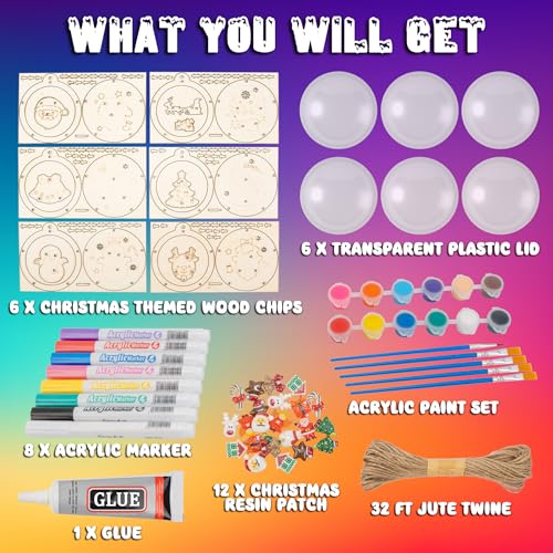 FTBox Christmas Wood Crafts Kit for Kids, Arts and Crafts Gifts for Boys Girls, Craft Activities Painting Art Toys for 6 7 8 9 10 11 12 Year Old FTBox