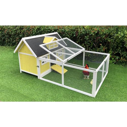 Hanover Outdoor Wooden Chicken Coop with Ramp, Large Wire Mesh Chicken Run, Waterproof Roof, Easy to Clean Removable Tray, Weather Resistant and - WoodArtSupply