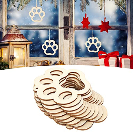30 Pcs Unfinished Blank Wooden Bear Paw Shape Slices Discs DIY Craft Pieces Small Wooden Piece Embellishments for Wedding Christmas Party Pssopp