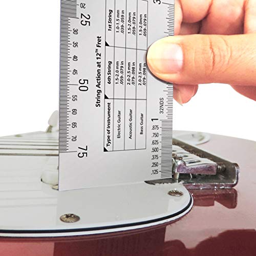 Alnicov Stainless Steel String Action Ruler Guitar Setup Gauge Luthier Measuring Tool with User Guide for Electric, Acoustic Bass Guitars Alnicov