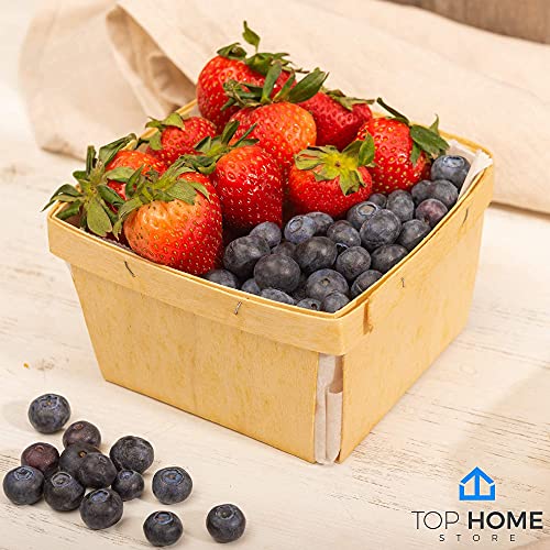 One Quart Wooden Gift Baskets (10 Pack); for Picking Fruit or Arts, Crafts and Decor; 5.75” Square Vented Wood Boxes TOP HOME STORE