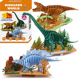 CUPUZ 3D Paper Puzzle, 3 Assorted Dinosaurs, Premium Cardboard Models, DIY Kit for Child, Educational Craft -Rex, Stegosaurus, Brachiosaurus Puzzles CUPUZ