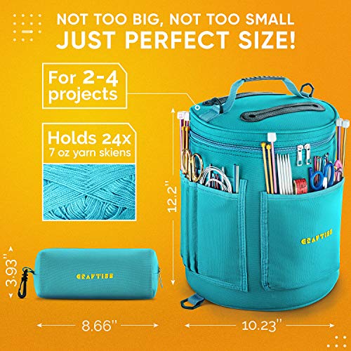 CRAFTISS Knitting Bag Yarn Storage - Christmas Gift - Best Durable Canvas Yarn Bag - Yarn Organizer Crochet Bag with Knitting Accessories Case CRAFTISS