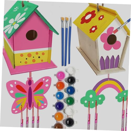 TEHAUX 1 Set House Lanyard Wind Chime kit Unfinished Arts Kits Kids Craft Wind Chime Ornament Wind Chime Pendant Decorations Wood Outdoor Child TEHAUX